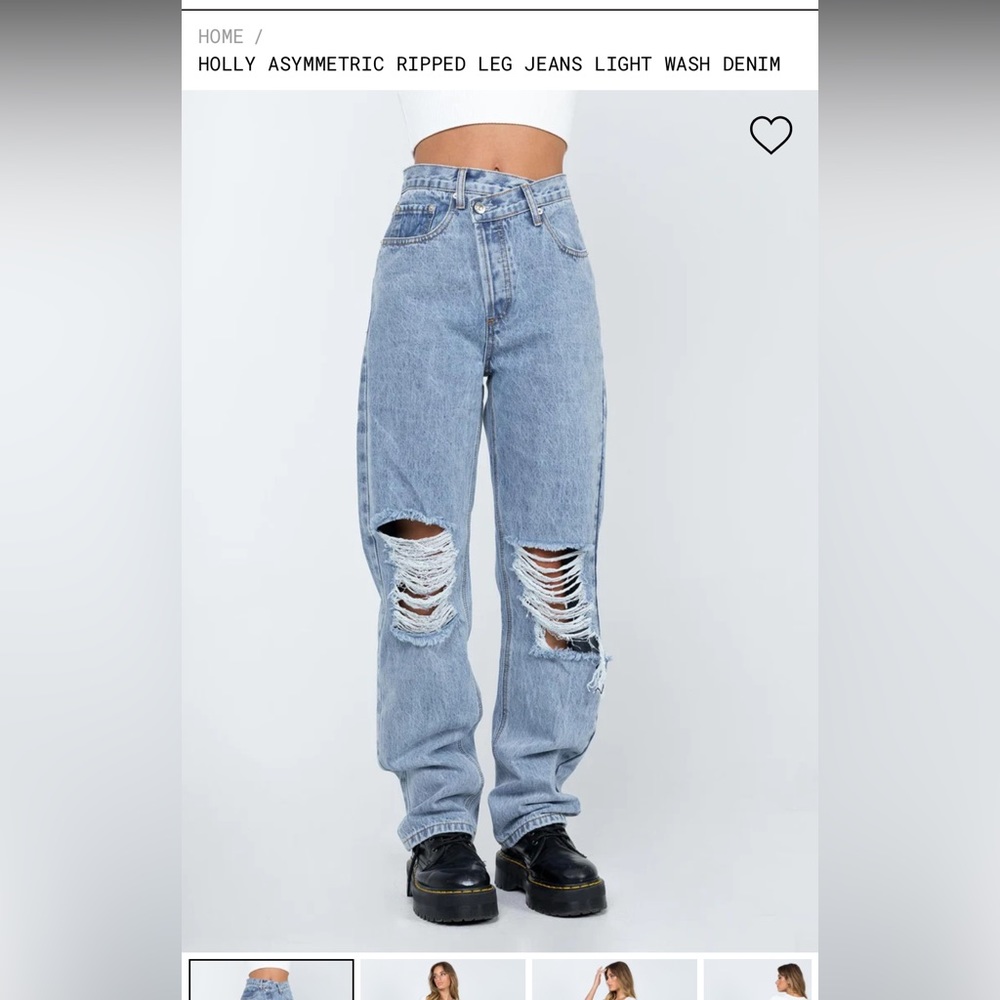 PRINCESS POLLY Holly Asymmetric Ripped Leg Jeans Light Wash New With Tags Size 8